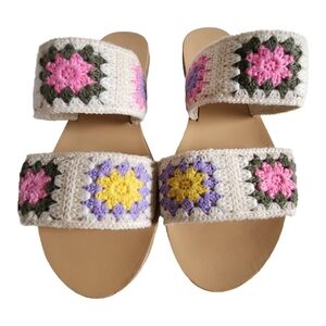 Crochet Boho Floral Slip-On Flat Sandals (8)
